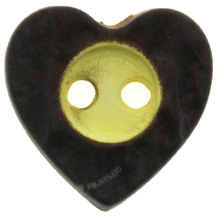 Union Knopf Corazón tradicional 2 agujeros 16mm | 20-marrón oscuro/amarillo