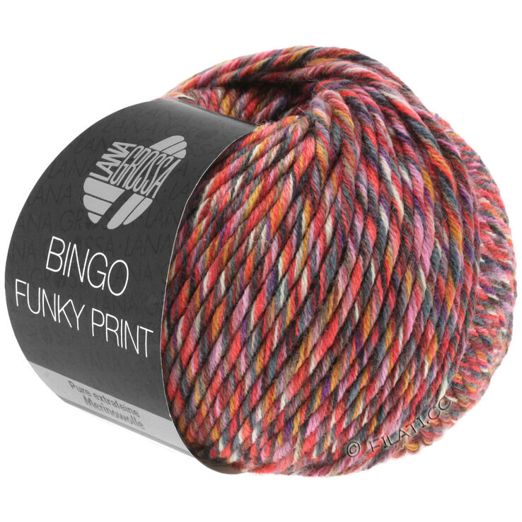 Lana Grossa BINGO Funky Print | 401-rojo oscuro/rosa vívida/gris variopinto