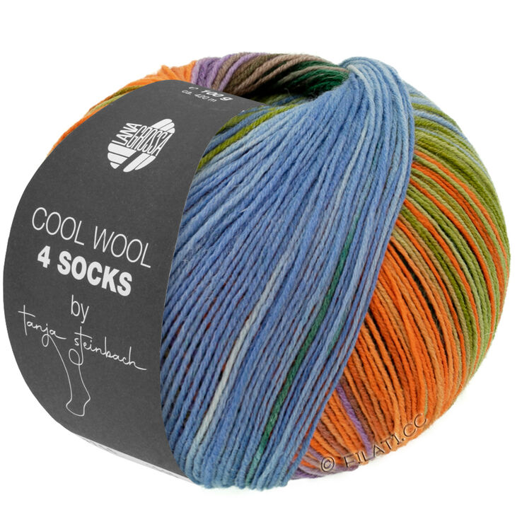 Lana Grossa COOL WOOL 4 SOCKS PRINT II | 7791-verde negro/beige/purpura/naranja/verde amarillento/azul violeta