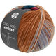 Lana Grossa COOL WOOL 4 SOCKS PRINT II | 7798-gris marrón/jeans oscuro/gris marrón/azul violeta/color de nogal/amarena roja