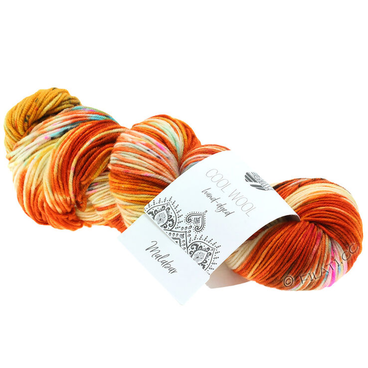 Lana Grossa COOL WOOL  Hand-dyed | 101-herrumbre/naranja/color crudo/amarillo/rosa vívida/verde