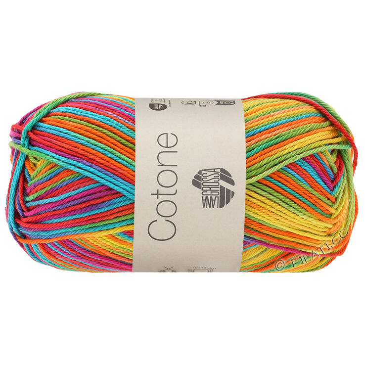 Lana Grossa COTONE  Print/Spray/Mouliné | 306-amarillo/naranja/turquesa/verde/coral/violeta
