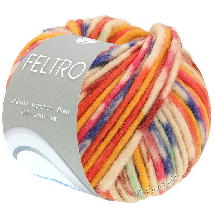 Lana Grossa FELTRO Fuoco | 731-rojo/rosa vívida/amarillo/jeans azul/beige claro/menta/rosa