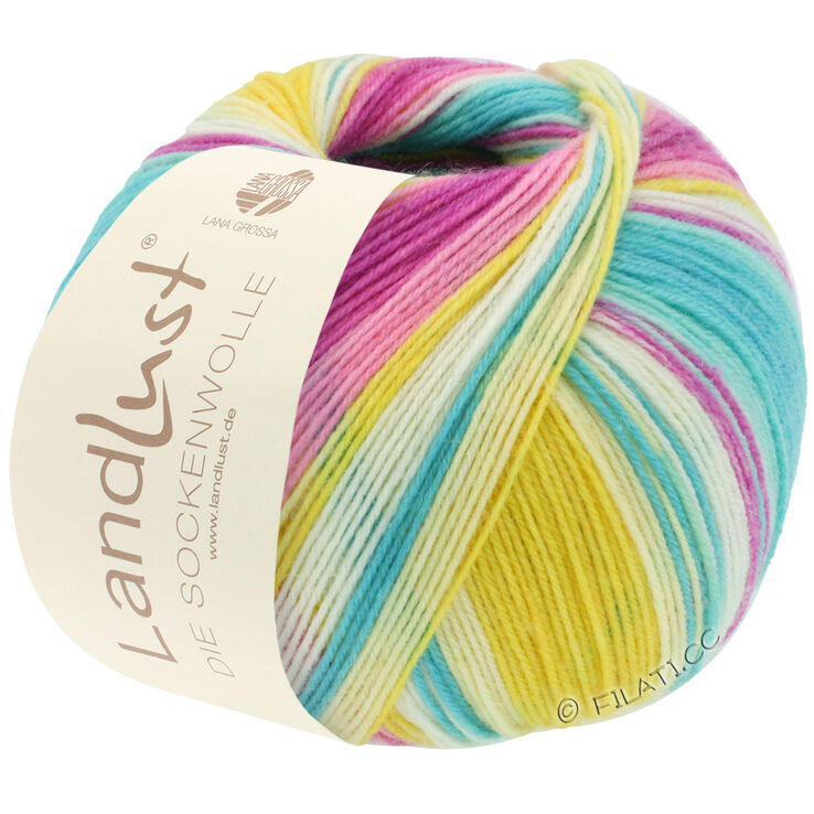 Lana Grossa LANDLUST DIE SOCKENWOLLE | 113-amarillo limón/octanaje claro/fucsia/orquidea/color crudo/gris ágata rayado