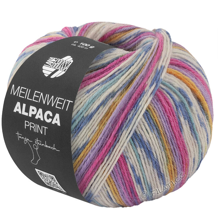 Lana Grossa MEILENWEIT 6-FACH 150g Alpaca Print | 1109-fucsia/purpura/violeta/amarillo azafrán/blanco/gris azul/jeans