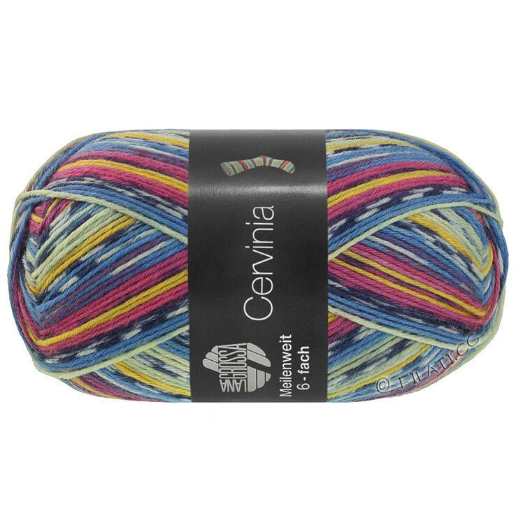 Lana Grossa MEILENWEIT 6-FACH 150g Cervinia | 9754-fucsia oscuro/azul oscuroro/blanco/azul/amarillo pálido/amarillo yema
