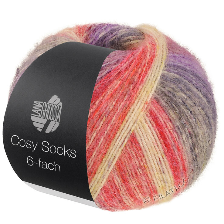 Lana Grossa MEILENWEIT 6-FACH 150g Cosy Socks Dream | 2151-rojo claro/amarillo mostaza/rojo marrón/purpura/azul violeta/gris claro/gris oscuro/pistacho/terracota