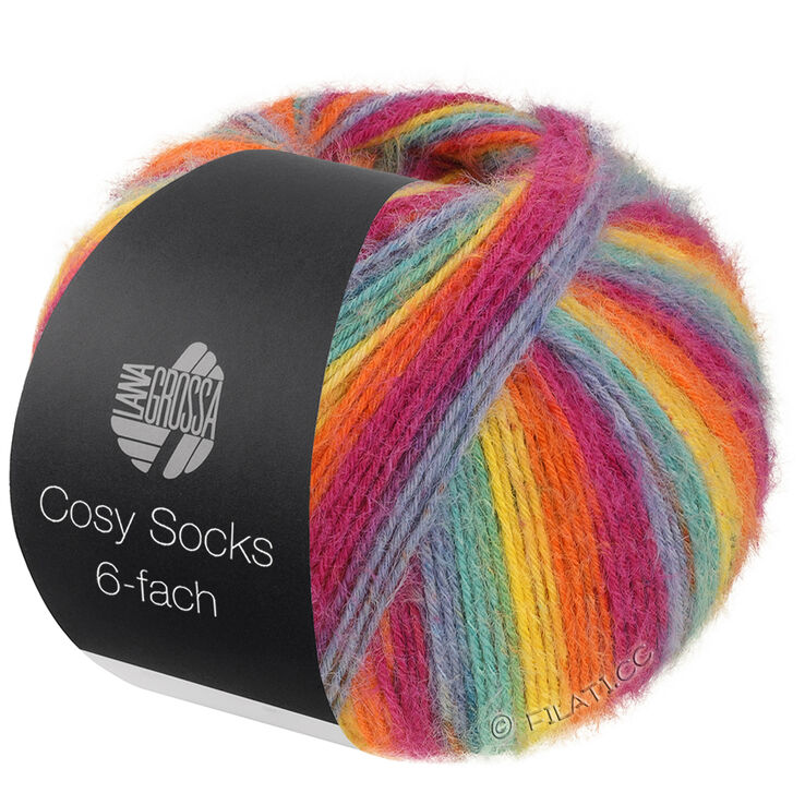 Lana Grossa MEILENWEIT 6-FACH 150g Cosy Socks Multi Stripes | 2201-azul humo/turquesa/amarillo/naranja/fucsia