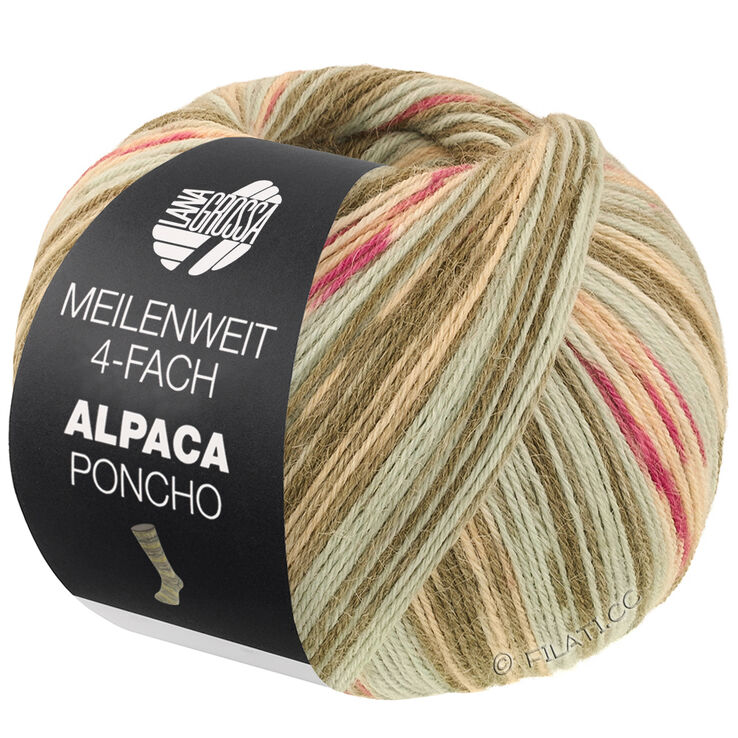 Lana Grossa MEILENWEIT 100g Alpaca Poncho | 2721-gris verde/verde musgo/menta/color crudo/rosa/fucsia