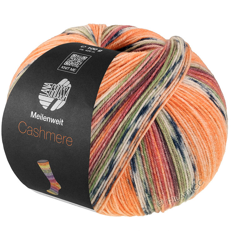 Lana Grossa MEILENWEIT 100g Cashmere Pista | 141-naranja/gris claro/gris oscuro/marrón anaranjado/verde claro/brezo/zarzamora/gris marrón rayado