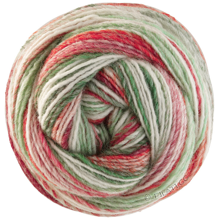 Lana Grossa GOMITOLO (Christmas Edition) | 111-baya/rojo oscuro/rojo claro/color crudo/verde delicado/verde medio/gris verde/verde oscuro