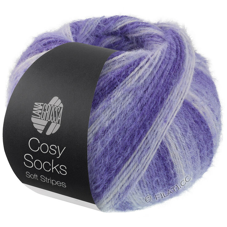 Lana Grossa MEILENWEIT 100g Cosy Socks Soft Stripes | 101-azul violeta/azul violeta/Violeta pálido/blanco