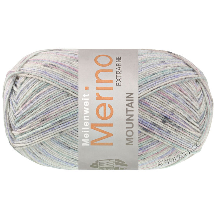 Lana Grossa MEILENWEIT 100g Merino Extrafine Mountain | 7601-azul/lila/menta/gris claro/gris oscuro rayado