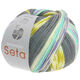 Lana Grossa MEILENWEIT 100g Seta Adriana | 3245-gris oscuro/blanco/mostaza/purpura/turquesa