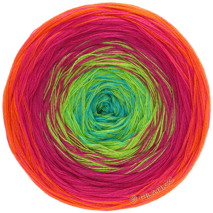Lana Grossa SHADES OF COTTON | 101-naranja/rojo/ciclamino/verde amarillento/turquesa