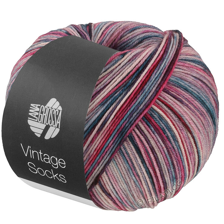 Lana Grossa VINTAGE SOCKS Multi | 1051-rosa/gris beige/gris claro/gris oscuro/rosa vívida/rojo violeta