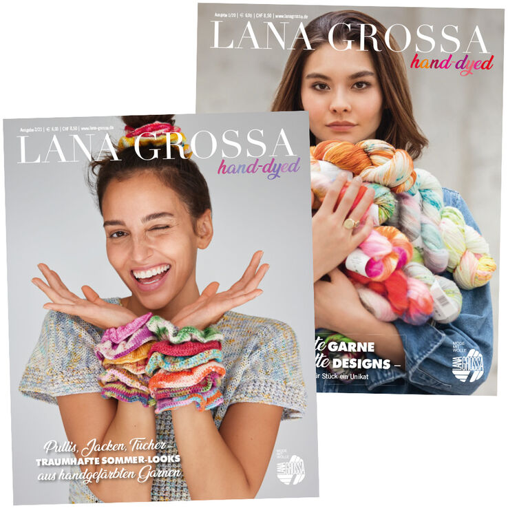 HAND-DYED No. 1 & 2 - Revistas alemanas + instrucciones en francés de Lana Grossa