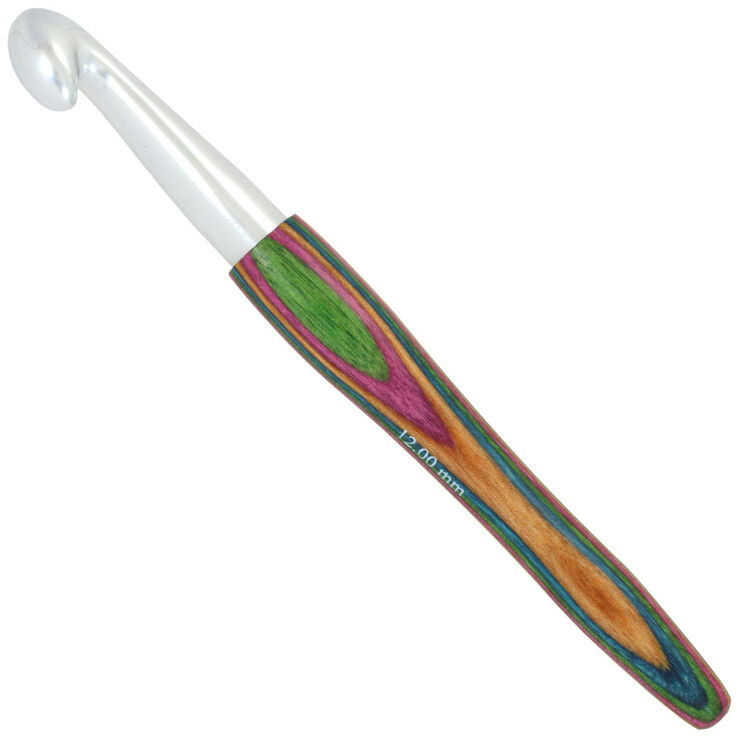 Lana Grossa Aguja de ganchillo aluminio con mango de diseño de madera Color No. 12,0