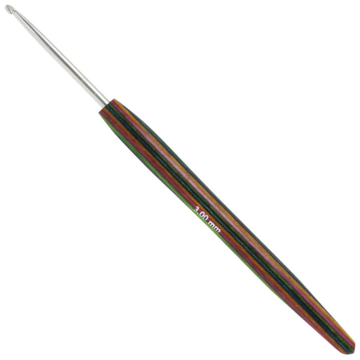 Lana Grossa Aguja de ganchillo aluminio con mango de diseño de madera Color No. 3,0