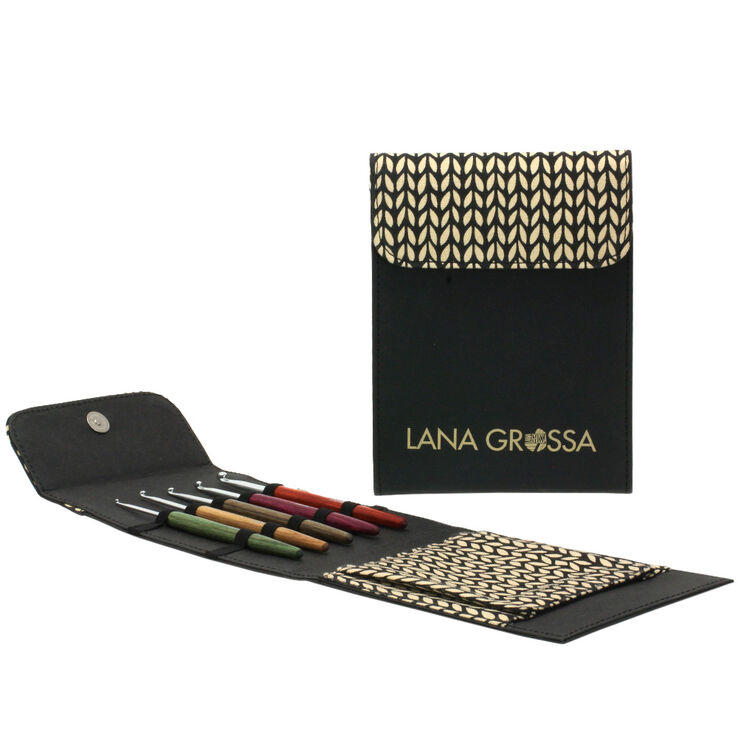 Lana Grossa  Conjunto de agujas de ganchillo diseño de madera Signal (negro)