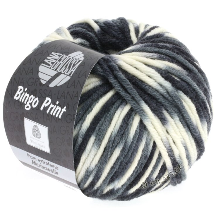 Lana Grossa BINGO Print | 310-blanco/gris claro/gris oscuro/negro