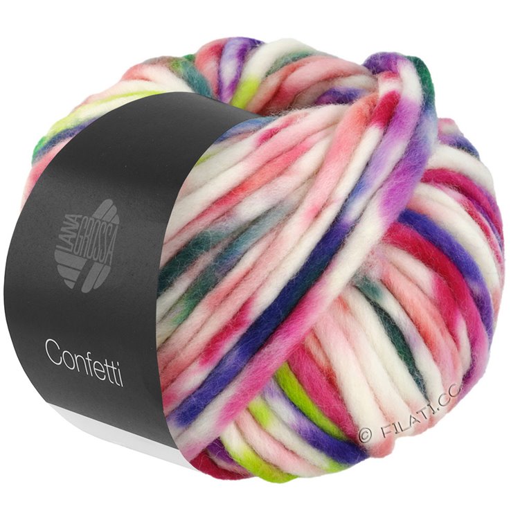 Lana Grossa CONFETTI Print | 02-fresa/viola/fucsia/gris verde/azul/blanco