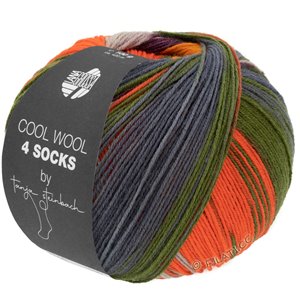 Lana Grossa COOL WOOL 4 SOCKS PRINT II | 7796-purpura/verde oscuro/coral/gris/zarzamora/naranja
