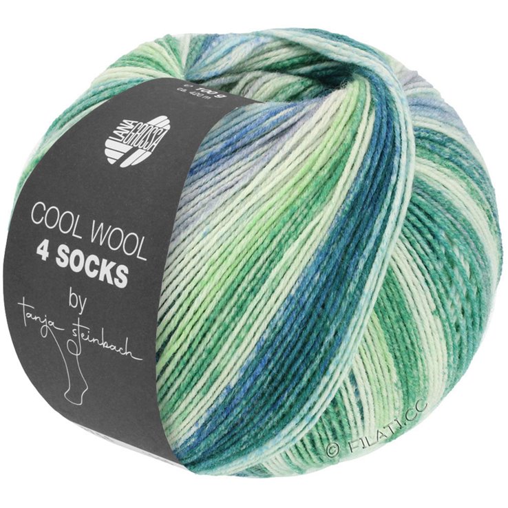 Lana Grossa COOL WOOL 4 SOCKS PRINT | 7754-gris claro/verde/octanaje claro/octanaje oscuro/verde negro/gris/gris verde