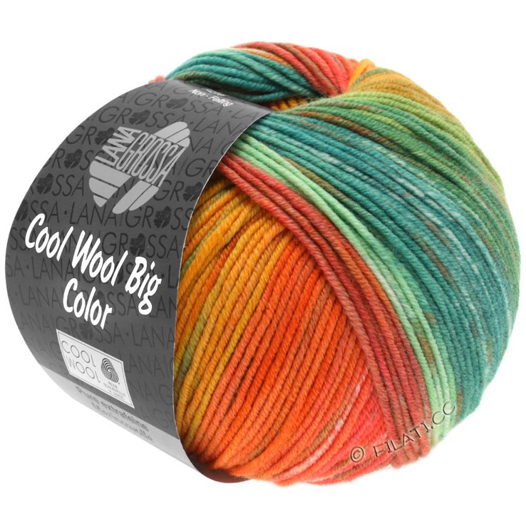 Lana Grossa COOL WOOL Big Color | 4001-amarillo miel/mandarina/rojo salmón/caqui/verde claro/octanaje