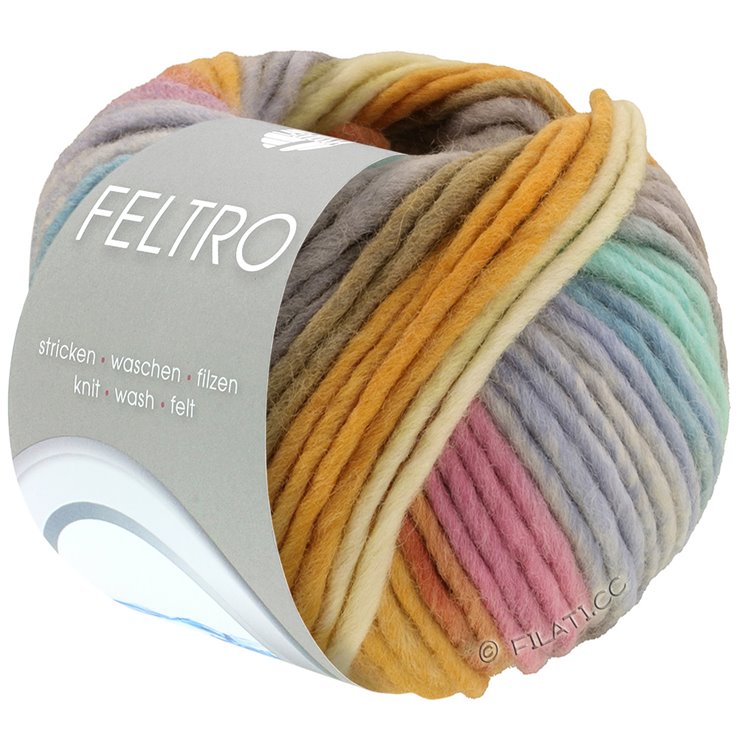Lana Grossa FELTRO Bosco | 721-vainilla/gris claro/amarillo yema/naranja/rosa/azul claro/turquesa/gris beige
