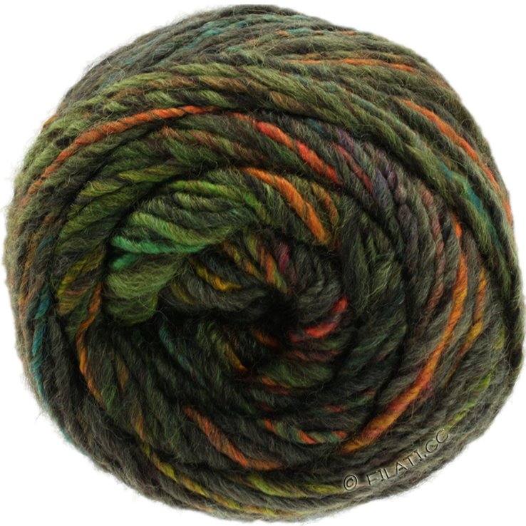 Lana Grossa GOMITOLO MEZZO | 101-oliva oscuro/oliva claro/ciclamino/verde claro/naranja/verde amarillento/coral