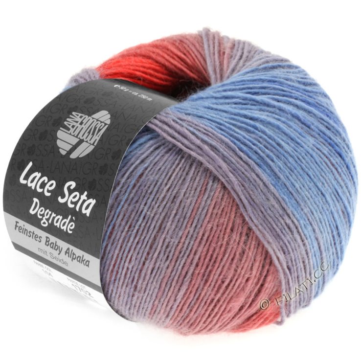Lana Grossa LACE Seta Dégradé 50g | 101-jeans/purpura delicada/rojo salmón/rosa vieja