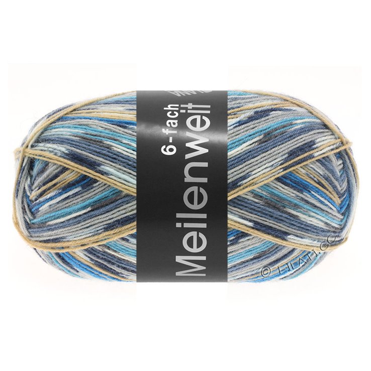 Lana Grossa MEILENWEIT 6-FACH 150g Fantasy | 9559-octanaje/beige/color crudo/gris plata/gris oscuro/gris azulado/antracita/turquesa