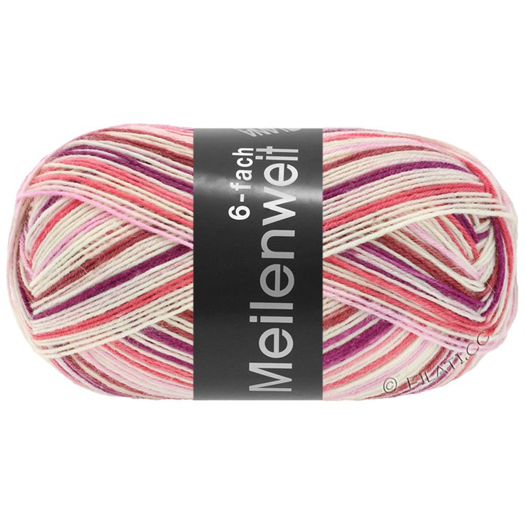 Lana Grossa MEILENWEIT 6-FACH 150g Fun | 9565-plata/borgoña/fucsia/rojo/rosa