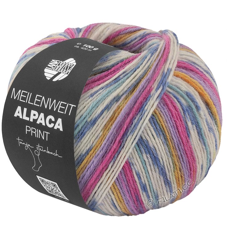 Lana Grossa MEILENWEIT 6-FACH 150g Alpaca Print | 1109-fucsia/purpura/violeta/amarillo azafrán/blanco/gris azul/jeans