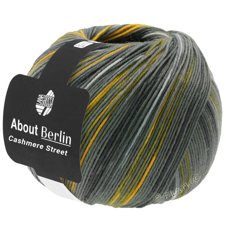 Lana Grossa MEILENWEIT 100g Cashmere Street (ABOUT BERLIN) | 835-gris oscuro/gris medio/gris plata/amarillo/verde caqui