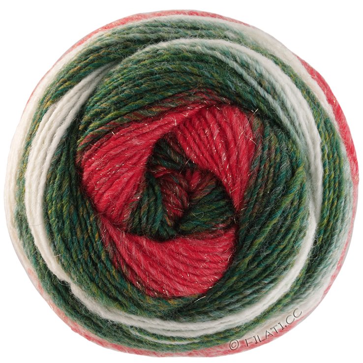 Lana Grossa GOMITOLO (Christmas Edition Lurex) | 116-rojo brillante/rojo oscuro/verde oscuro/color crudo/verde blanco/Blanco rojo