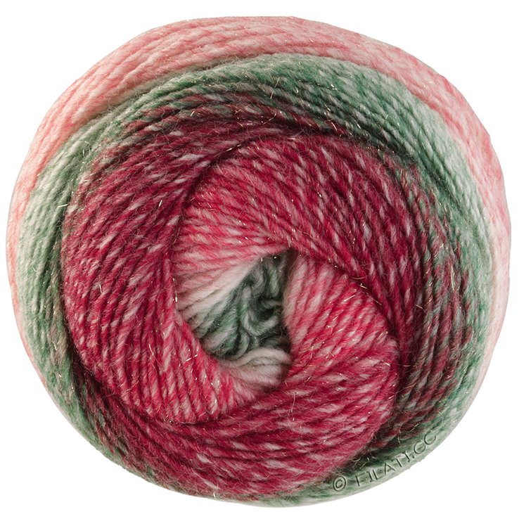 Lana Grossa GOMITOLO (Christmas Edition Lurex) | 118-gris verde/verde blanco/color crudo/rojo/rojo oscuro/zarzamora/Blanco rojo rayado