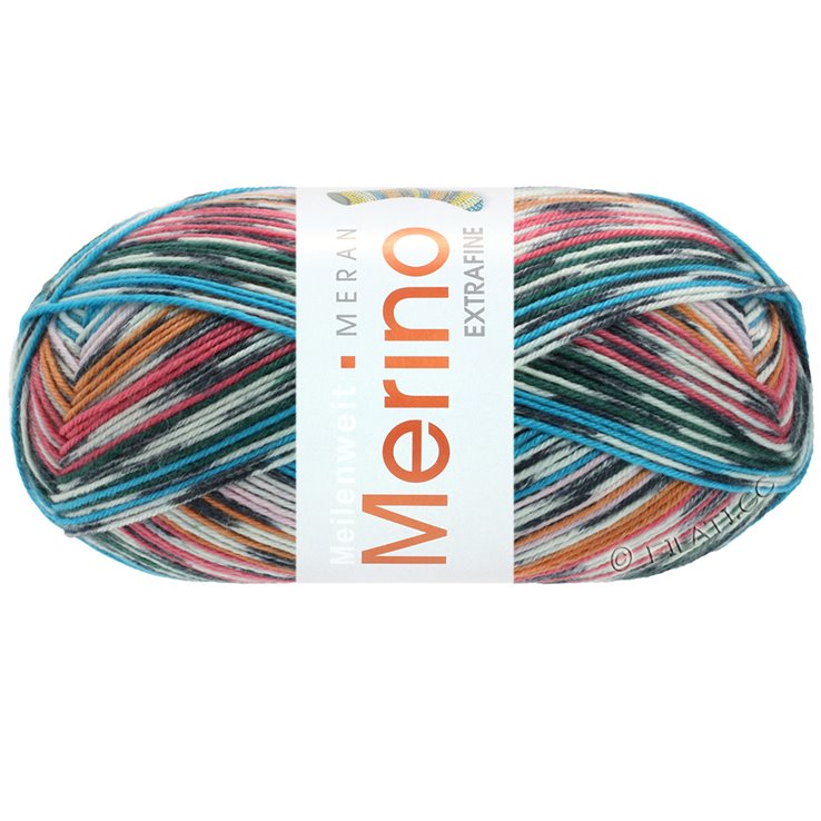 Lana Grossa MEILENWEIT 100g Merino Extrafine Meran | 2581-gris claro/antracita/naranja/rosa/turquesa/verde botella/frambuesa