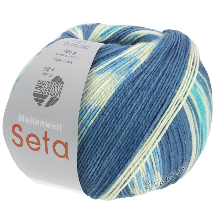 Lana Grossa MEILENWEIT 100g Seta Adriana | 3241-octanaje/blanco/turquesa/gris azul/azul claro