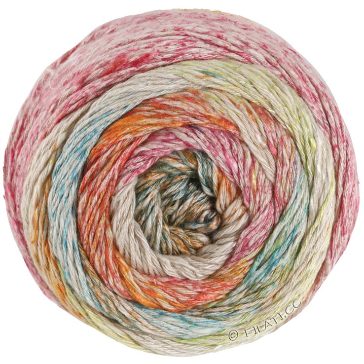 Lana Grossa MOSAICO (Linea Pura) | 004-gris verde/naranja/beige claro/rosa vívida/salmón/vainilla/pistacho