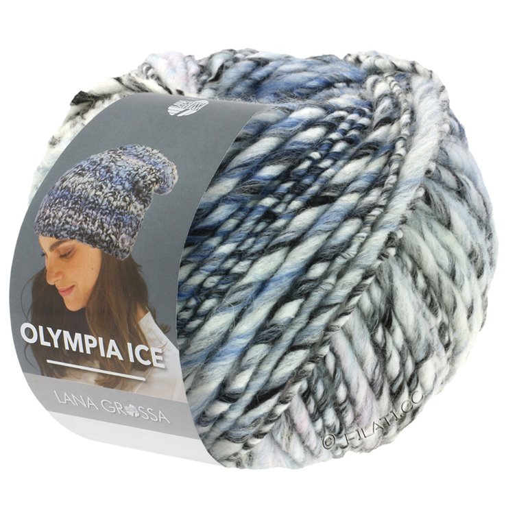 Lana Grossa OLYMPIA Ice | 321-negro/blanco/azul pastel/rosa pastel/azul claro