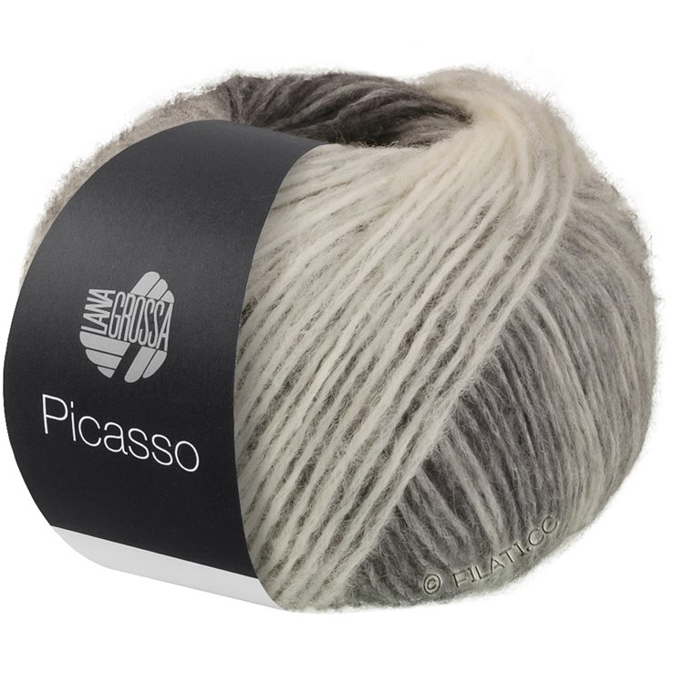 Lana Grossa PICASSO | 14-blanco/gris claro/gris medio/gris oscuro