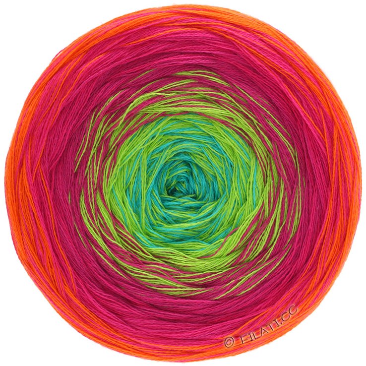 Lana Grossa SHADES OF COTTON | 101-naranja/rojo/ciclamino/verde amarillento/turquesa