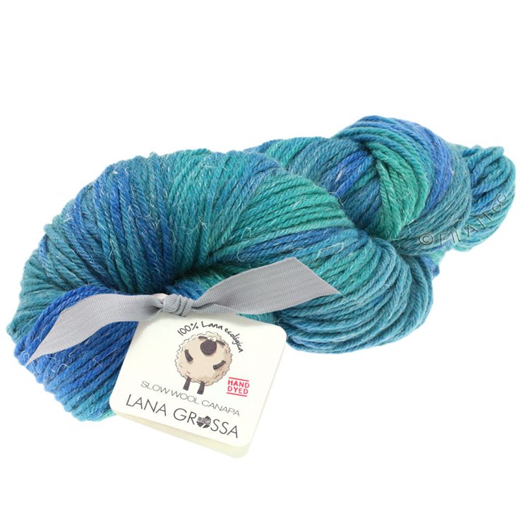 Lana Grossa SLOW WOOL CANAPA HAND DYED | 101-tinta azul/octanaje/verde turquesa