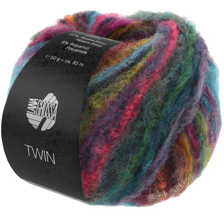 Lana Grossa TWIN 50g | 201-gris azul/rosa vívida/oliva/verde oscuro/purpura/ocre/gris verde/octanaje