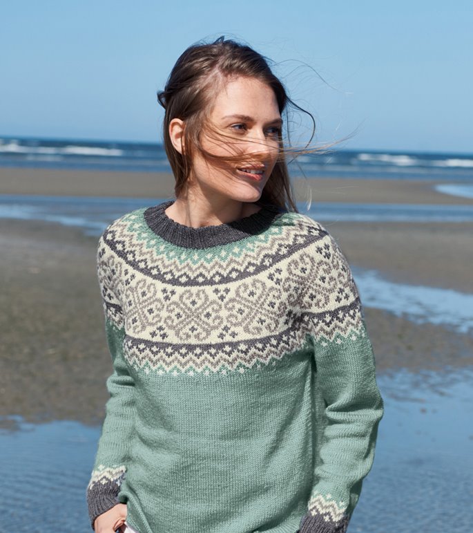 Lana Grossa PULLI MIT RUNDPASSE IM JACQUARDMUSTER Slow Wool Lino