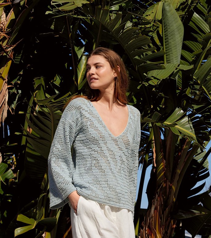 Lana Grossa V-PULLI IM ZEBRAMUSTER IN FILETHÄKELEI Summer Cashmere