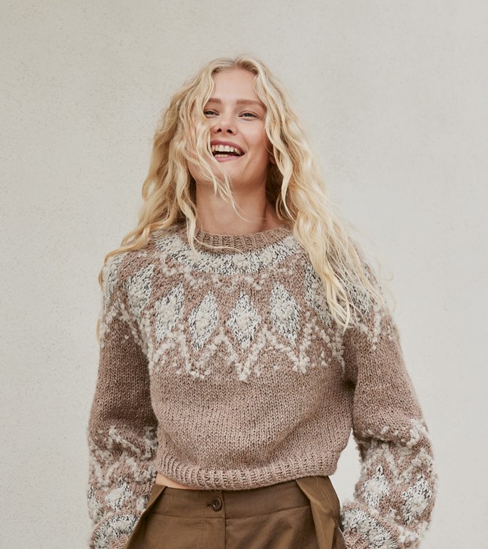 Lana Grossa CROPPED-PULLOVER Natural Lama Chunky, Orsetto & Glamour