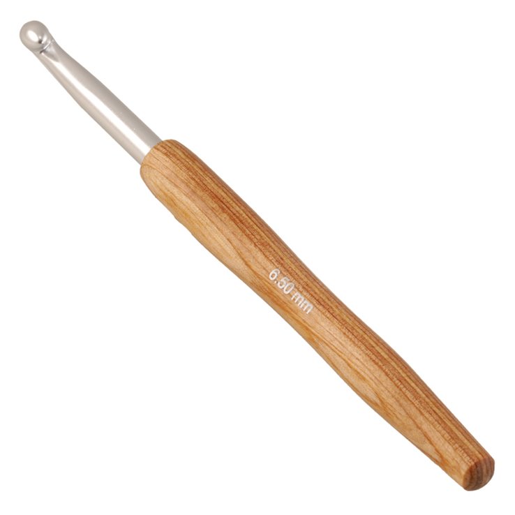 Lana Grossa Aguja de ganchillo aluminio con mango de diseño de madera Signal No. 6,5
